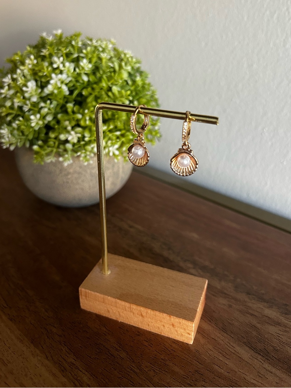 Gold Shell Pearl Drop Earrings - Women Jewelry
